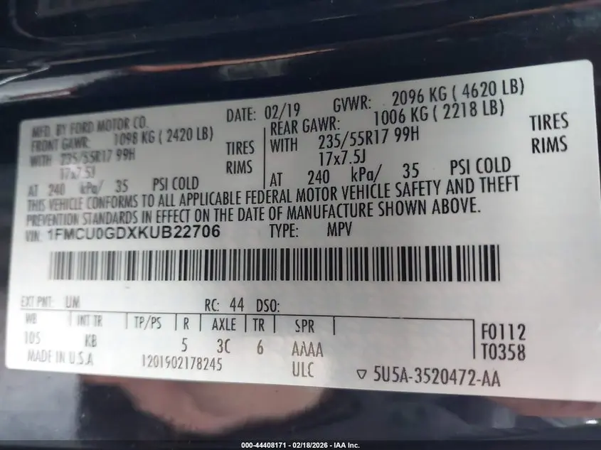 2019 FORD ESCAPE SE