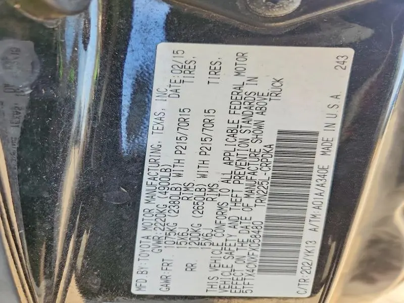 2015 TOYOTA TACOMA BASE  