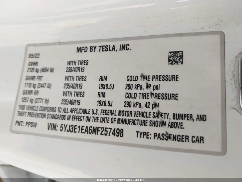 2022 TESLA MODEL 3 REAR-WHEEL DRIVE