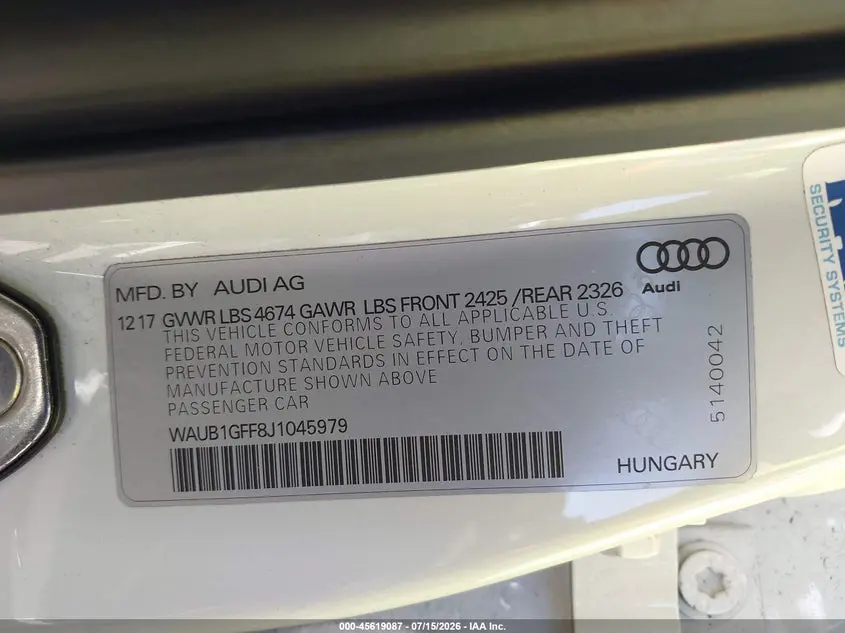 2018 AUDI S3 2.0T PREMIUM PLUS/2.0T TECH PREMIUM PLUS