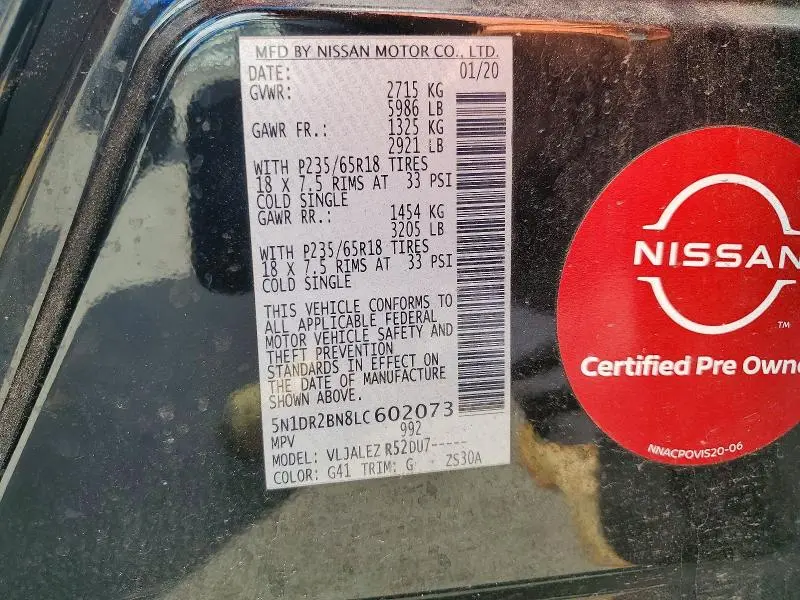 2020 NISSAN PATHFINDER SV  