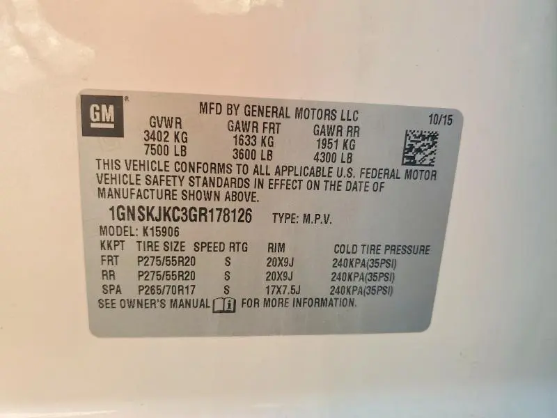 2016 CHEVROLET SUBURBAN K1500 LTZ  