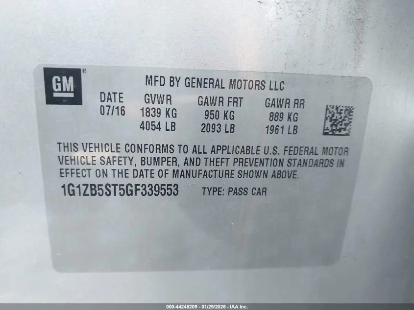 2016 CHEVROLET MALIBU LS