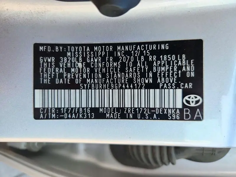 2016 TOYOTA COROLLA LE  