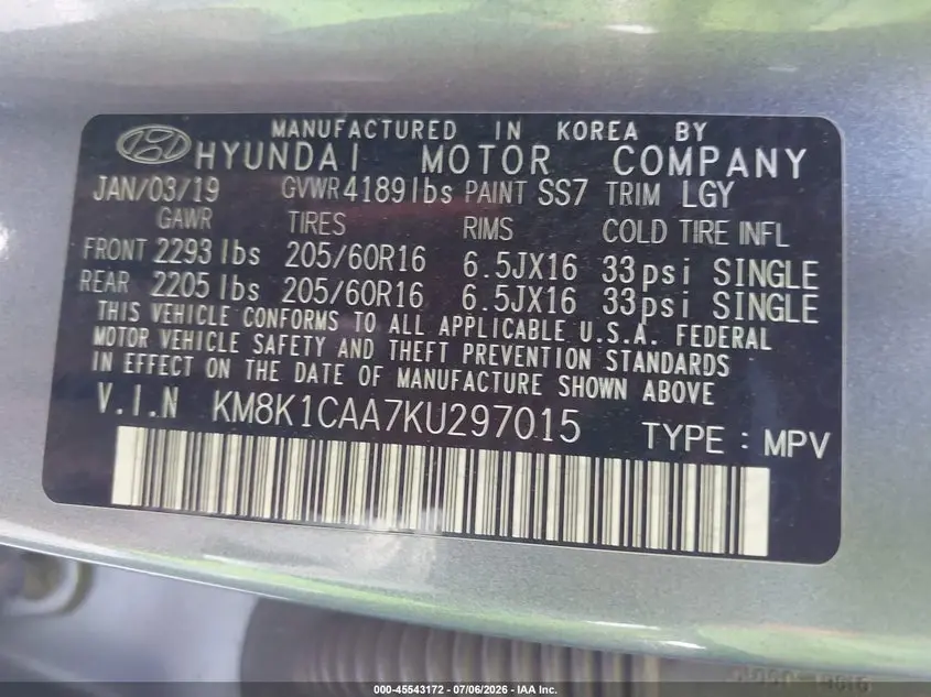 2019 HYUNDAI KONA SE