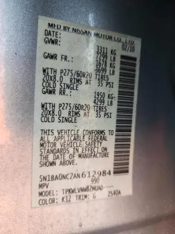 2010 NISSAN ARMADA SE  