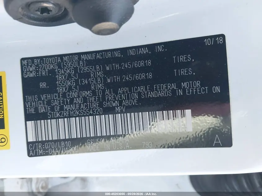 2019 TOYOTA HIGHLANDER XLE