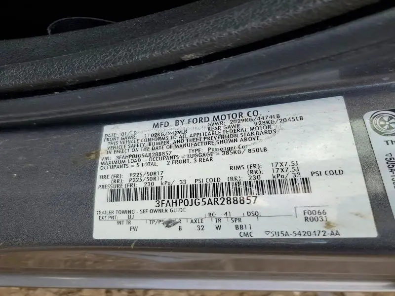 2010 FORD FUSION SEL  