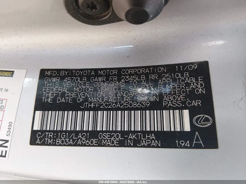 2010 LEXUS IS 250C  