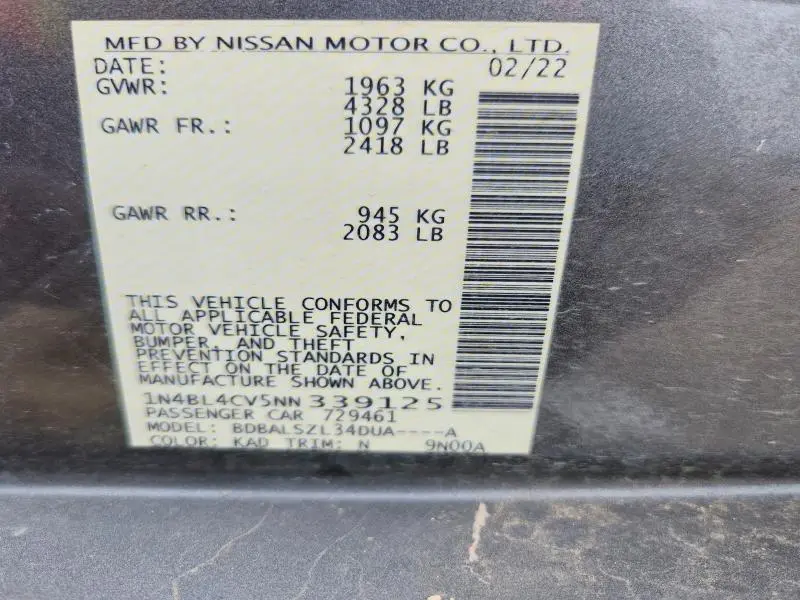 2022 NISSAN ALTIMA SR  