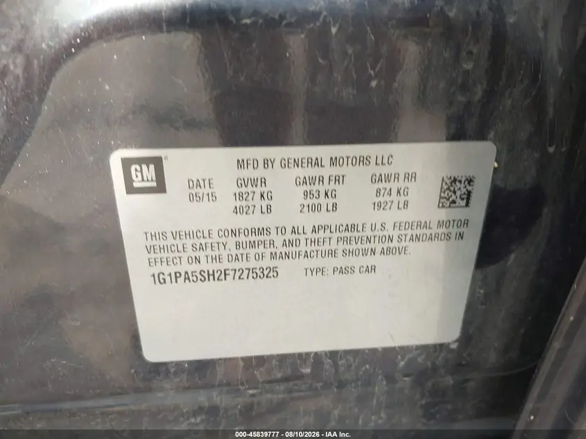 2015 CHEVROLET CRUZE LS AUTO