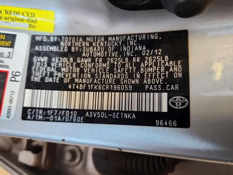 2012 TOYOTA CAMRY LE  