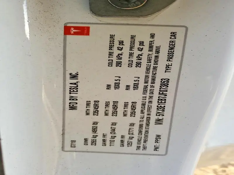 2018 TESLA MODEL 3   