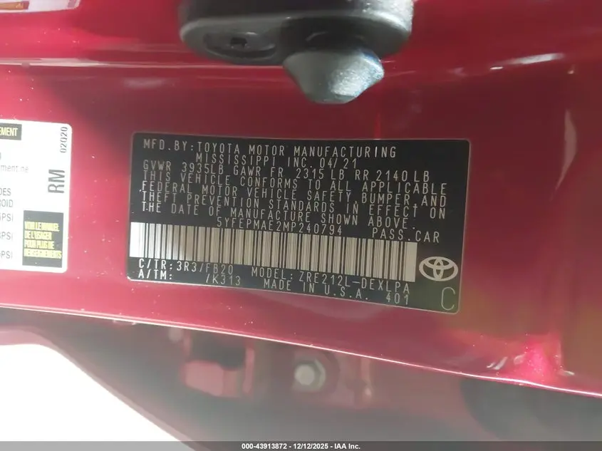 2021 TOYOTA COROLLA LE