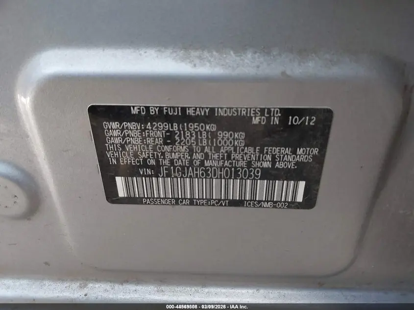 2013 SUBARU IMPREZA 2.0I LIMITED