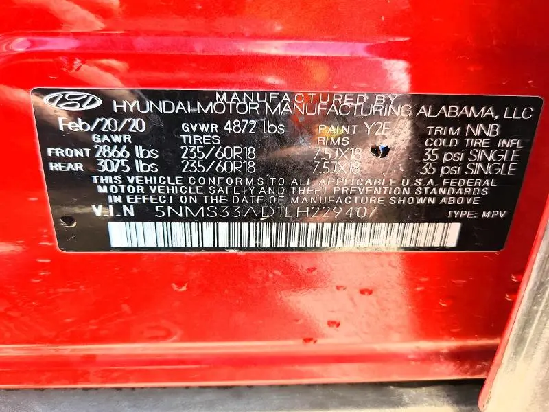 2020 HYUNDAI SANTA FE SEL  