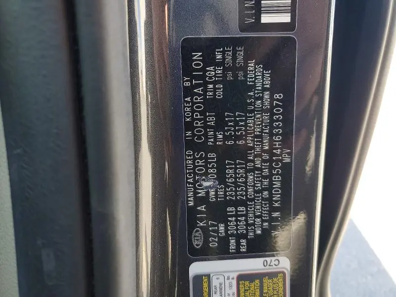 2017 KIA SEDONA   