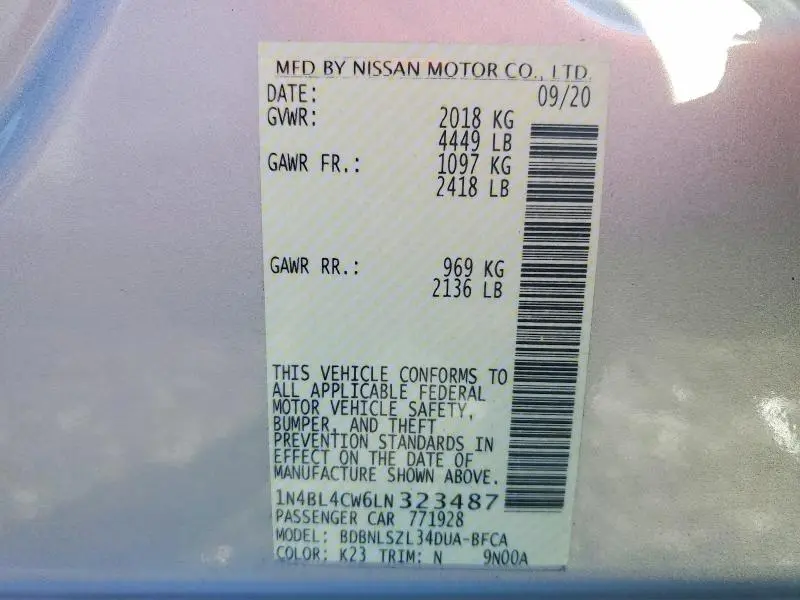 2020 NISSAN ALTIMA 2.5 SR  