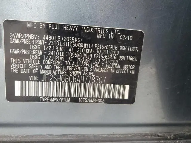 2010 SUBARU FORESTER XS  