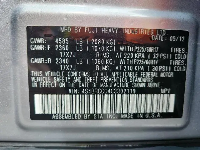 2012 SUBARU OUTBACK 2.5I PREMIUM  