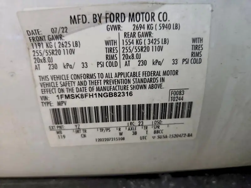 2022 FORD EXPLORER LIMITED  