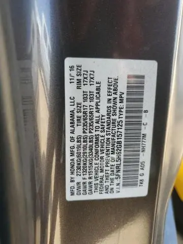 2016 HONDA ODYSSEY EXL  