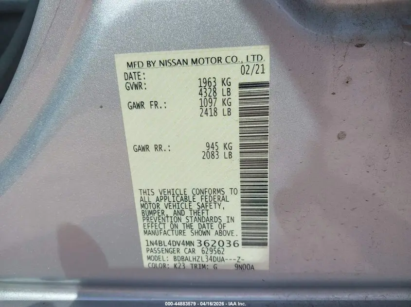 2021 NISSAN ALTIMA SV FWD