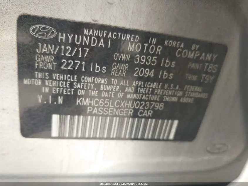 2017 HYUNDAI IONIQ HYBRID BLUE