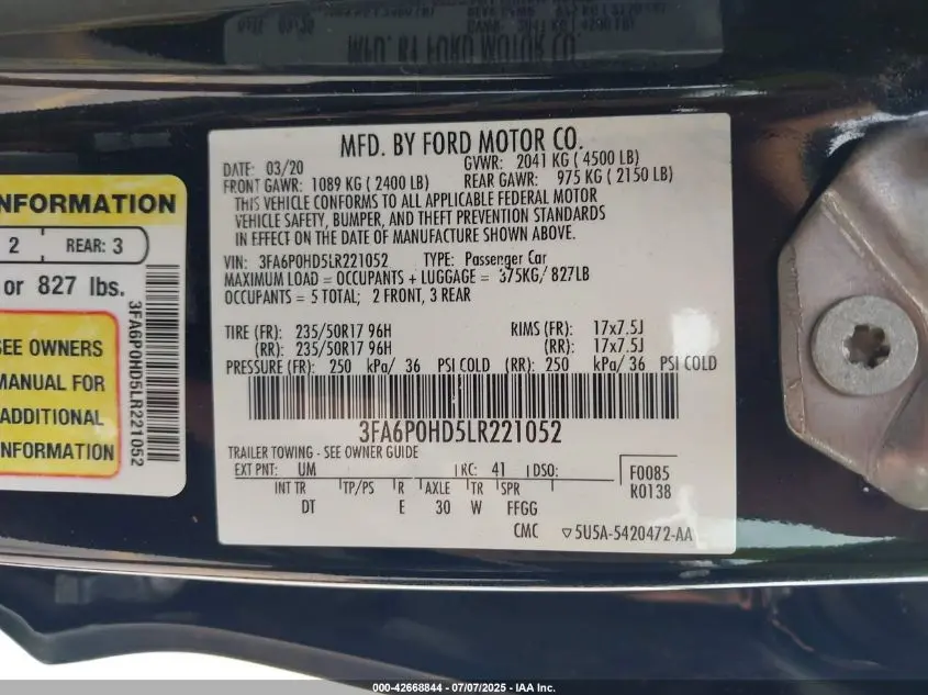2020 FORD FUSION SE