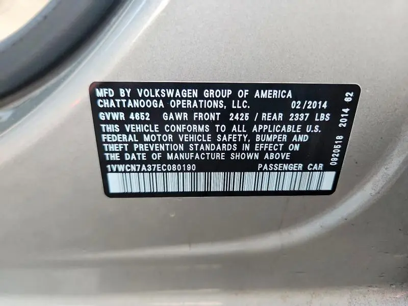 2014 VOLKSWAGEN PASSAT SEL  