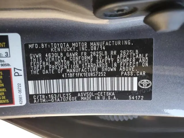 2014 TOYOTA CAMRY L  