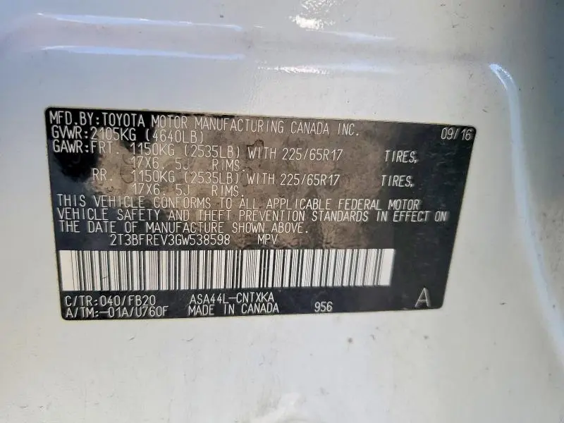 2016 TOYOTA RAV4 LE  