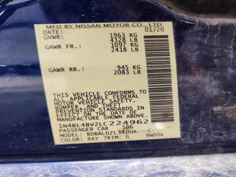 2020 NISSAN ALTIMA S  