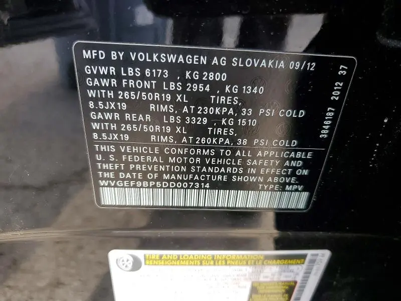 2013 VOLKSWAGEN TOUAREG V6  