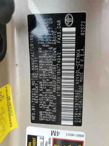 2011 TOYOTA CAMRY BASE  