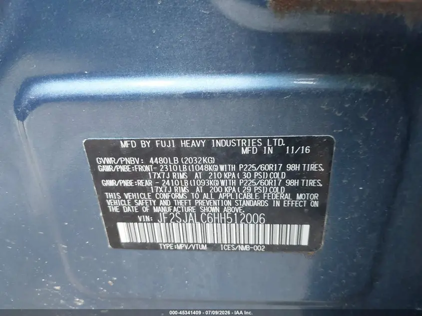2017 SUBARU FORESTER 2.5I LIMITED
