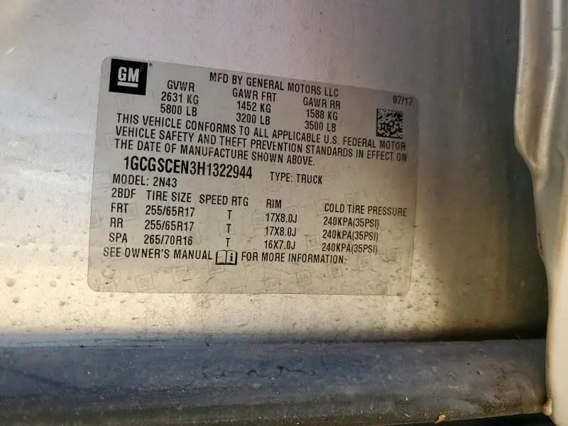 2017 CHEVROLET COLORADO LT  