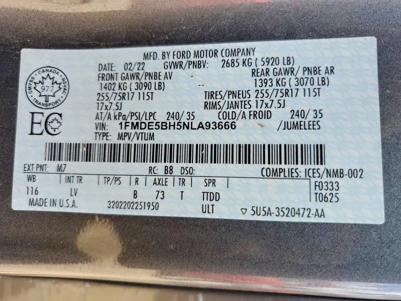 2022 FORD BRONCO BASE  