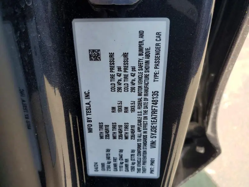 2024 TESLA MODEL 3   