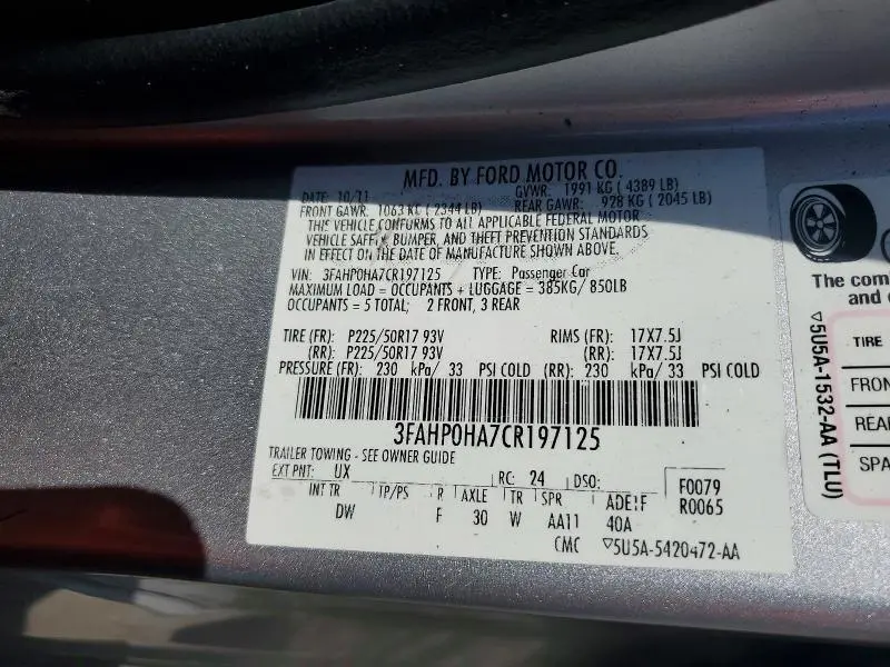2012 FORD FUSION SE  