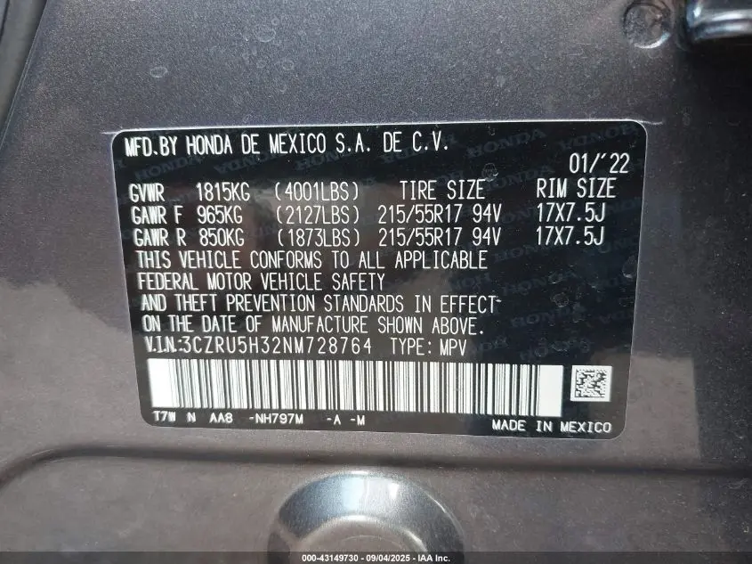 2022 HONDA HR-V 2WD LX