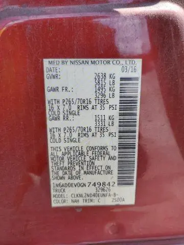2016 NISSAN FRONTIER S  