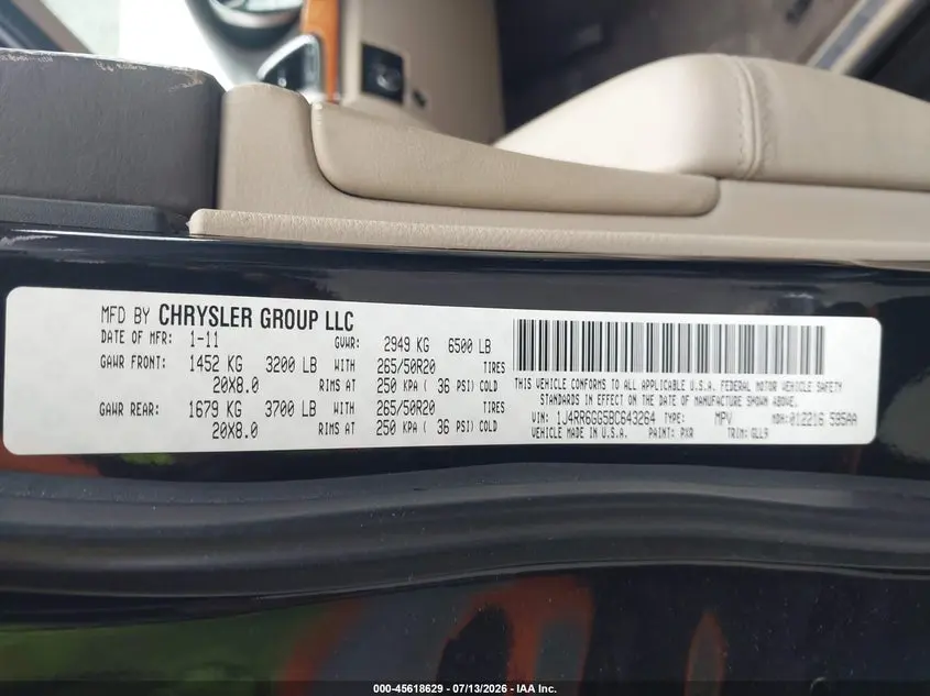 2011 JEEP GRAND CHEROKEE OVERLAND