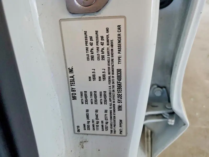 2019 TESLA MODEL 3   