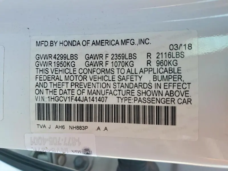 2018 HONDA ACCORD EX  