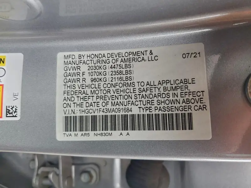 2021 HONDA ACCORD SPORT SE  