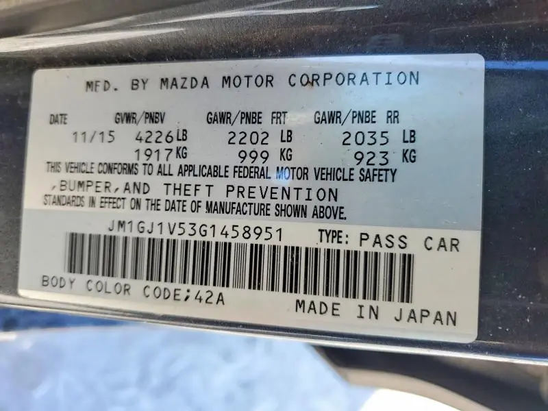 2016 MAZDA 6 TOURING  