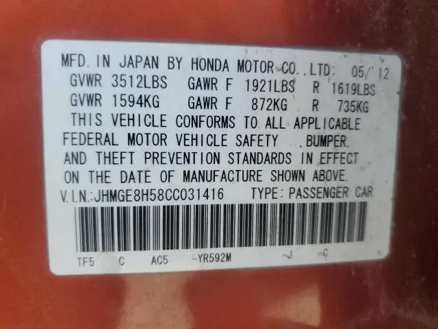 2012 HONDA FIT SPORT  
