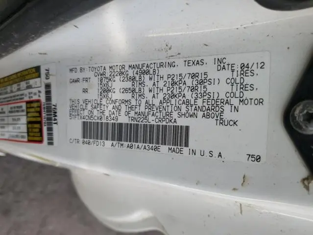 2012 TOYOTA TACOMA ACCESS CAB  