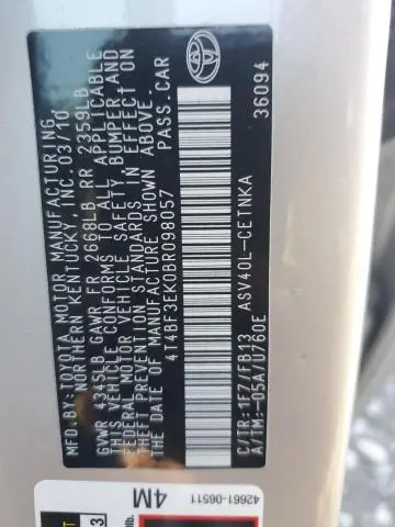 2011 TOYOTA CAMRY BASE  